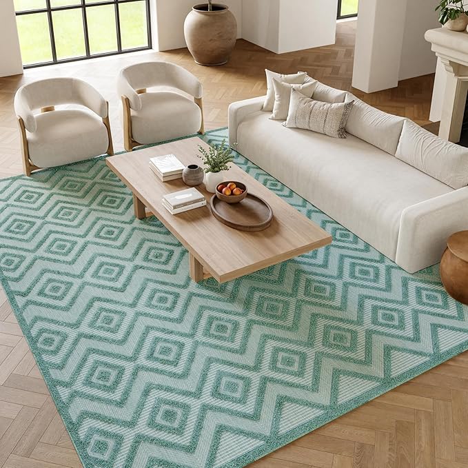 Nourison Home Versatile Aqua Teal 7' x 10' Area Rug - Easy Clean, Non Shedding, Bed Room, Living Room, Dining Room, Kitchen (7' x 10')