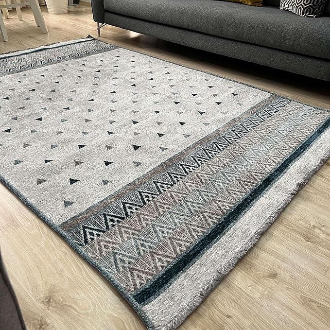 Alfa Rich 7x10 Blue Cream Off White Washable Area Rugs for Living Room Bedroom Kitchen Decor Cotton