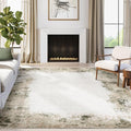 Abani Beige with Green Border Washable Area Rug – 6' x 9' – Classic Textured Design – Ivy Collection – Non-Shedding, Easy to Clean – Durable for High Traffic Areas – Living Room & Bedroom