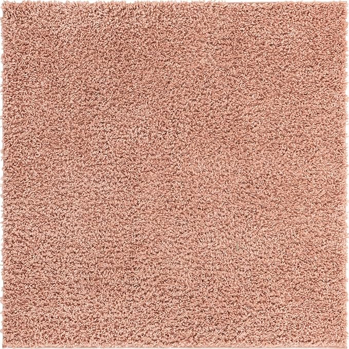 Unique Loom Davos Shag Collection Area Rug - Solid (5' 1" Square, Dusty Rose)