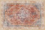 Phantoscope Washable Area Rug 6'x9' Non-Slip, Vintage Neutral Fall Rugs for Living Room, Bedroom, Dining Room, Distressed Boho Medallion Pattern, Low-Pile Foldable Floor Carpet, Rust Orange