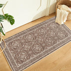 WITSHOCK Washable 2x4 Entryway Area Rug, Soft Non-Slip Rugs Vintage Flower Accent Small Rugs for Bedroom, Kitchen, Living Room, Nursery Entrance, Dark Brown