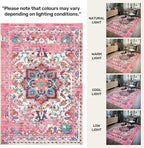 GLN Rugs Traditional Collection - Machine Washable Area Rug, Traditional Washable, Non Slip, Low Pile Chenille Rug, Living Room, Bedroom, Kitchen Rug (2'6" x 10' Pink/Multicolor)