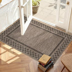 Small Area Rug 2x3 Modern Checkered Entry Rug Solid Color Scalloped Kitchen Rugs Washable Bedroom Doormat Non Slip Stain Resistant Bordered Throw Carpet for Living Room Nursery Laundry, Brown