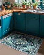 Area Rugs 2'x4' Washable Non-Slip, Floral Vintage Distress Print Pattern Medallion Carpet for Living Room Bedroom Dining Room, Teal Green Lake Blue Turquoise