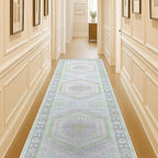 Fame Living Washable Area Rug. Modern Farmhouse. Vintage. Turkish. Bohemian. Distressed. Oriental. Traditional. Rugs for Living Room. Dining. Bedroom. Office. Entryway. Foyer. (856GrnCrm, 2'5" x 9'8")