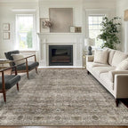 6x9 Washable Rug for Living Room Large Vintage Distressed Bedroom Rug Low Pile Non-Slip Soft Boho Carpets for Bedroom Dining Room Home Office Indoor Nursery Antique/Moss