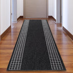 Custom Made Runner Rug for Kitchen Foyer Hallway Entry Choose Your Length 26 Inch Wide Geometric Checkered Design Black Color (47 feet x 26 inch)