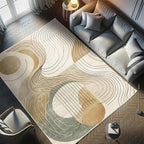 Ambesonne Modern Boho Decorative Rug, Abstract Geometry Earth Tones Swirls and Rounds Mid Century Details, Quality Carpet for Bedroom Dorm and Living Room, 2' x 5', Tan Beige Grey Teal