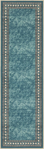 Antep Rugs Alfombras Modern Bordered 2x10 Non-Skid (Non-Slip) Low Profile Pile Rubber Backing Indoor Area Runner Rugs (Blue, 2' x 10')