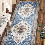 COMSLE Boho Runner Rug, 2' x 8' Washable Area Rugs for Hallway Faux Wool Small Kitchen Distressed Throw Rug Non-Slip Laundry Room Carpet Runner for Entryway Indoor Door Mat Bedroom