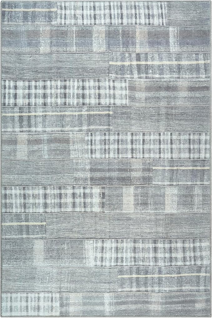 Bloom Rugs Washable Non-Slip 6' x 9' Rug - Gray Striped Area Rug for Living Room, Bedroom, Dining Room, and Kitchen - Exact Size: 6' x 9'