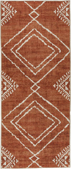 ReaLife Rugs Machine Washable Area Rug Runner - Living Room Bedroom Bathroom Kitchen Entryway Office - Padded Low Pile Stain Resistant Premium - Moroccan Diamond Tribal - Jax - Orange 2'6" x 10'