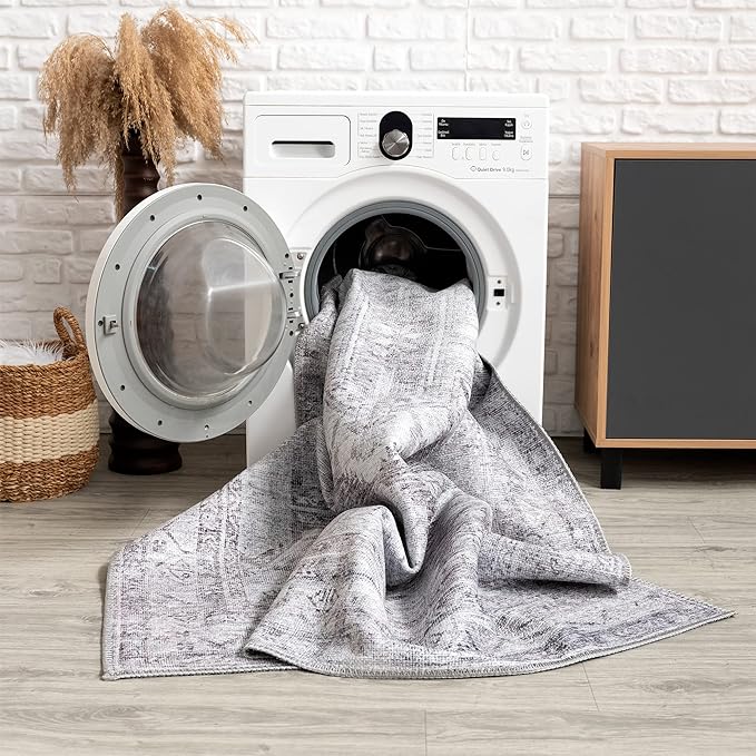 Bloom Rugs Washable Non-Slip 4' x 6' Rug - Cream/Light Blue/Teal Traditional Medallion Area Rug for Living Room, Bedroom, Dining Room, and Kitchen - Exact Size: 4' x 6'