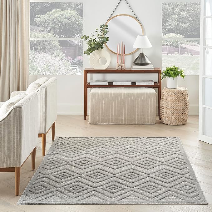 Nourison Home Versatile Silver Grey 4' x 6' Area Rug - Easy Clean, Non Shedding, Bed Room, Living Room, Dining Room, Kitchen (4' x 6')