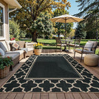 Moynesa Moroccan Easy Jute Outdoor Rug 8x10, Black Washable Living Room Rug Indoor Outdoor Patio Rug Non Slip, Geometric Farmhouse Carpet for Backyard Bedroom Dining Room