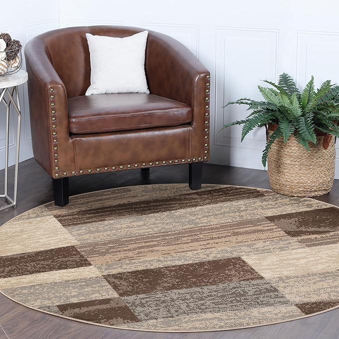 Superior Indoor Area Rug, Jute Backing, Plush Modern Rugs for Entryway, Kitchen Floors, Office Floor Cover, Color Block Rugs, Rockwood Collection, 8' Round, Slate