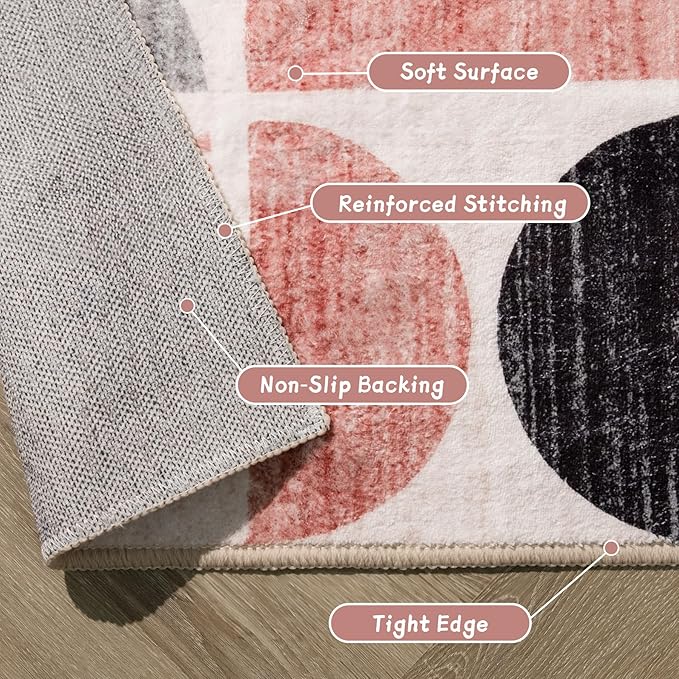 MUJOO Pink Runner Rug Washable,Boho 2x8 Area Rugs for Hallways Kitchen Bedroom Entryway Bathroom,Non Slip Carpet Long Mat Indoor,Soft Modern Abstract Pink and Grey