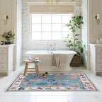 Fame Living Colorful Oushak Rug, Modern, Vintage, Turkish, Eclectic, Floral, Pastel, Washable, Large Area Rugs for Living Room, Dining, Bedroom, Girls, Boys, 7'5"x9'8"