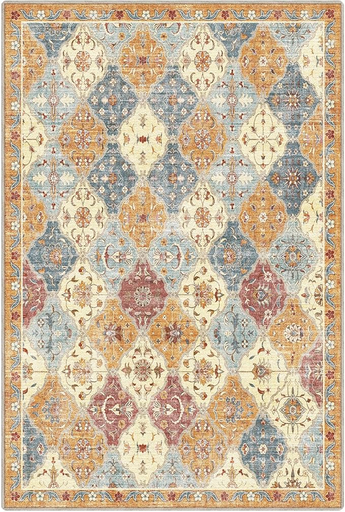 LUMI Washable Area Rug 8x10 for Living Room, Ultra Soft Stain Resistant Carpet with Non Slip Rubber Backing, Non-Shedding Low Pile Rugs for Bedroom, Dining Room, Indoor, Office