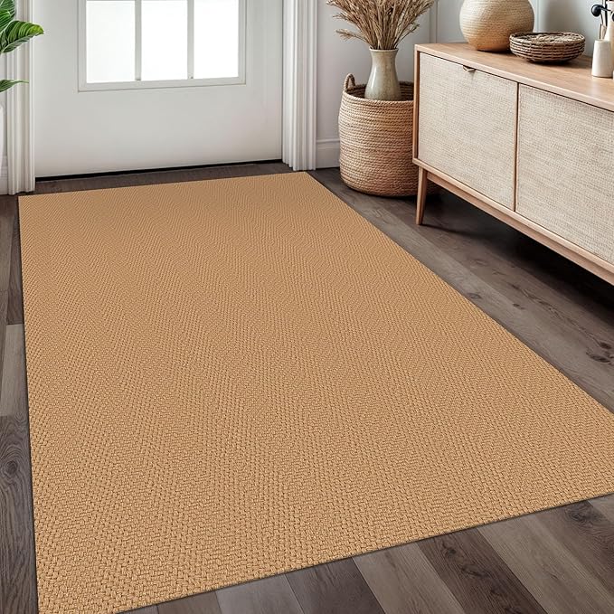 Braided Area Rug 3x5 Ft Washable Rugs for Entryway Throw Rugs with Rubber Backing Boho Door Mat Indoor Entrance Cotton Kitchen Mats Woven Front Door Carpet for Foyer Living Room, Warm Tan