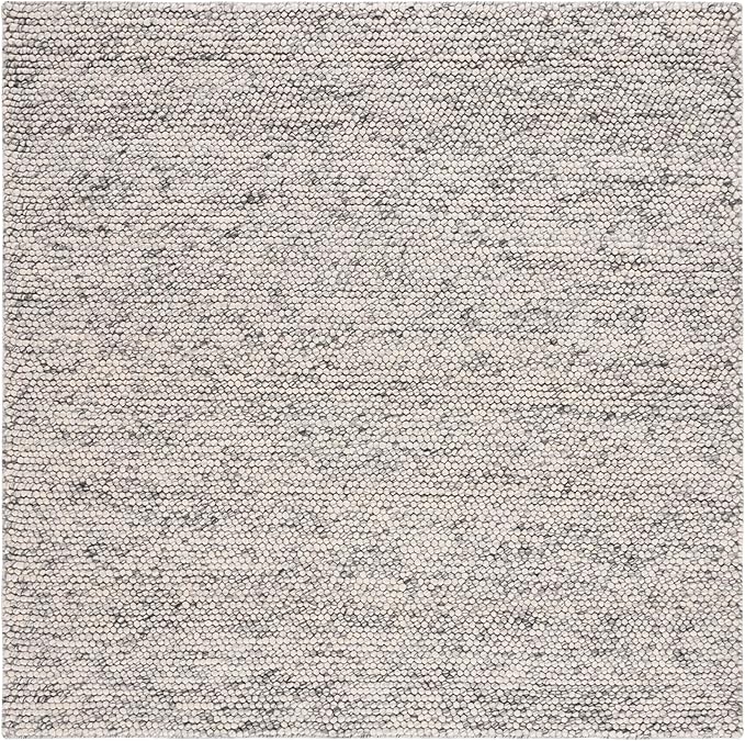 SAFAVIEH Natura Collection Area Rug - 8' Square, Light Grey & Ivory, Handmade Wool Blend, Textured Design, Ideal for Living Room, Bedroom, Dining Space (NAT620G)