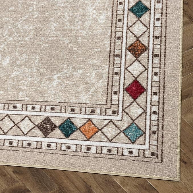Antep Rugs Alfombras Modern Bordered 3x5 Non-Skid (Non-Slip) Low Profile Pile Rubber Backing Indoor Area Rugs (Beige, 3' x 5')