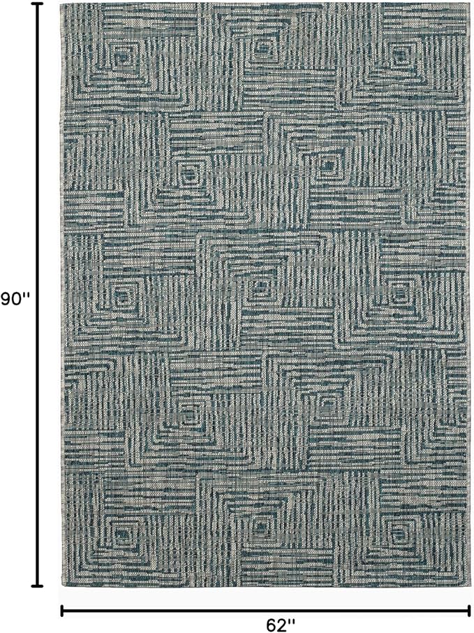 FH Home Outdoor Rug - Waterproof Easy to Clean Stain Resistant - Patio Indoor Outdoor Porch Deck Balcony Entryway - Geometric Modern - Budapest - Aqua - 5ft 2in x 7ft 6in