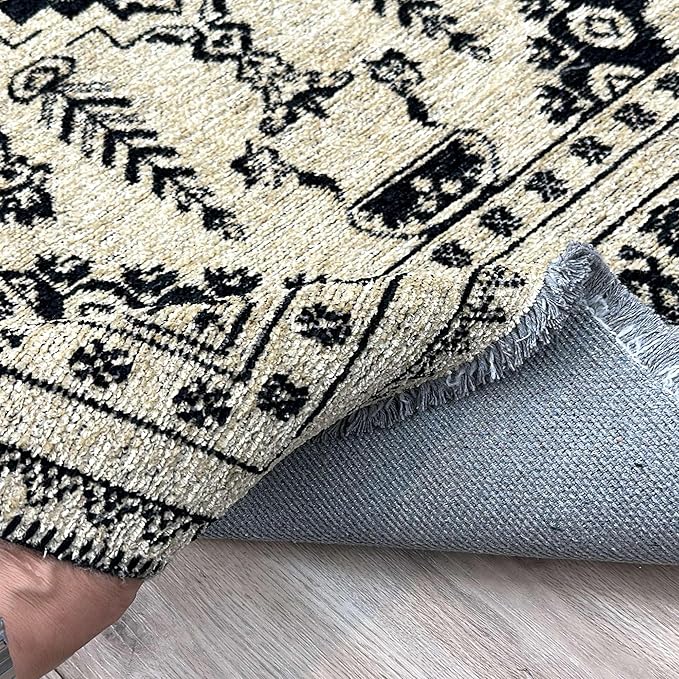 Alfa Rich 7x10 Beige Black Washable Area Rugs for Living Room Bedroom Kitchen Dining Cotton Rug