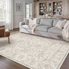HUGEAR 5x7 Machine Washable Area Rugs Vintage Grey - Neutral Living Room Bedroom Rug Non Slip Stain Resistant Low Pile Aesthetic Throw Carpet Kids & Pet Friendly