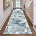 Blue White Tropical Runner Rug 4x12ft - Indoor Outdoor Non-Shedding Washable Carpet, Soft Durable Floor Mat for Patio, Hallway, Kitchen, Living Room