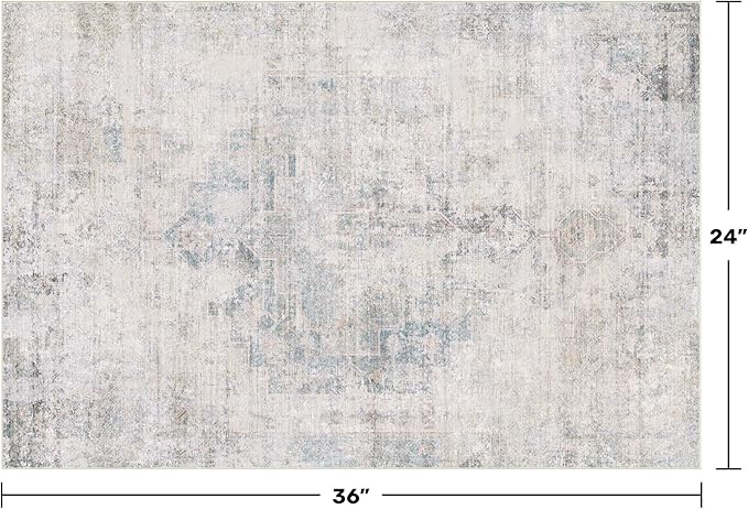 Blue and Gray 2x3 Washable Rug for Entryway Indoor, Kitchen Floor Waterproof, Bathroom, Powder Room, Non Slip Low Pile Stain & Fade Resistant Small Throw Rug, Modern Abstract Decor