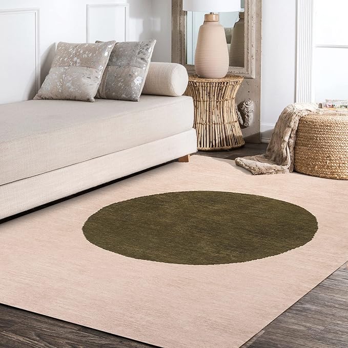JONATHAN Y Machine Washable Cream/Green Indoor Area Rug 3X5 ft, Cirkel Minimalist Geometric Dot for Living Room, Bedroom, Kitchen, Office, Easy-Cleaning, Pet-Friendly, Non-Shedding WSH113C-3