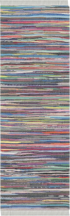 SAFAVIEH Rag Rug Collection Runner Rug - 2'3" x 9', Grey & Multi, Handmade Boho Stripe Cotton, Ideal for High Traffic Areas in Living Room, Bedroom (RAR121M)