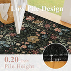 DUKINO 2x6 Runner Rug for Hallway, Washable Vintage Floral Kitchen Rug with Non Slip Backing, Soft Low Pile Throw Carpet Runner for Kitchen, Laundry, Hallway, Bathroom, Black