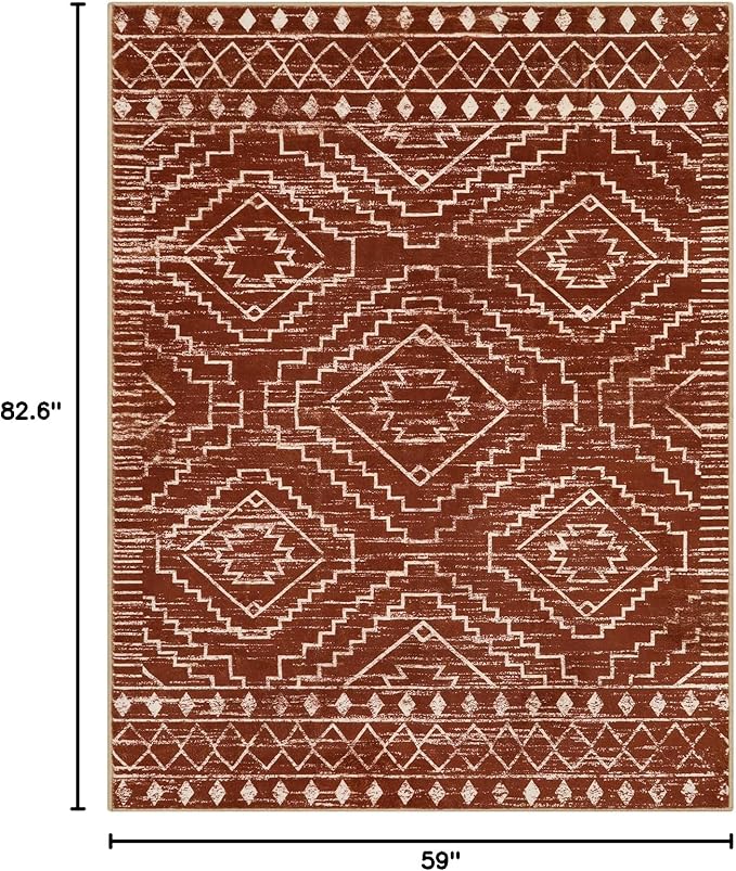 Wonnitar Moroccan 5x7 Area Rugs, Large Soft Rug for Dining Room, Washable Bohemian Tribal Living Room Bedroom Rug, Geometric Non-Shedding Indoor Carpet for Closet Nursery Entry (Brown,5'x7')