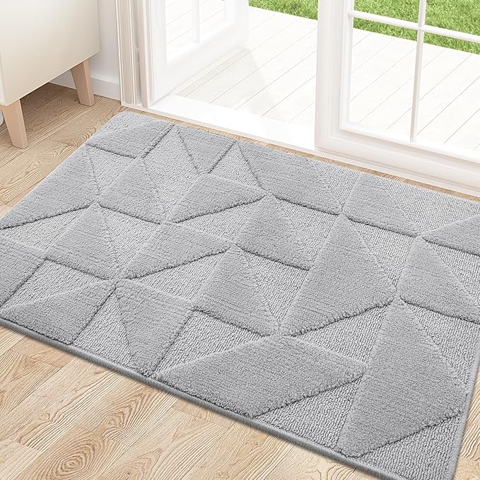 OLANLY Door Mats Indoor, Non-Slip, Absorbent, Dirt Resist, Entrance Washable Mat, Low-Profile Inside Entry Doormat for Entryway (36x24 inches, Grey)