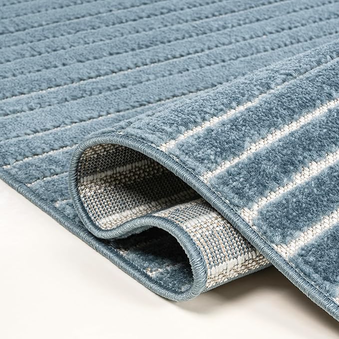 JONATHAN Y Hallie High-Low Curve Dark Blue/Cream 2x8 Indoor/Outdoor Runner Rug, Minimalist Geometric, Pet Friendly, for Patio, Backyard, Living Room, Bedroom, Office, Hose-Washable (SCN100C-28)
