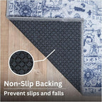 Bloom Rugs Washable Non-Slip 7 ft Runner - Gray/Blue Traditional Medallion Runner for Entryway, Hallway, Bathroom, and Kitchen - Exact Size: 2.5' x 7'