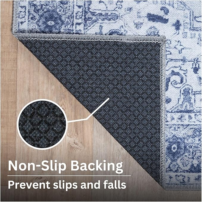 Bloom Rugs Washable Non-Slip 9' x 12' Rug - Gray/Blue Traditional Medallion Area Rug for Living Room, Bedroom, Dining Room, and Kitchen - Exact Size: 9' x 12'