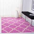 SAFAVIEH Dallas Shag Collection Area Rug - 5'1" x 7'6", Pink & Ivory, Trellis Design, Non-Shedding & Easy Care, 1.5-inch Thick Ideal for High Traffic Areas in Living Room, Bedroom (SGD257I)
