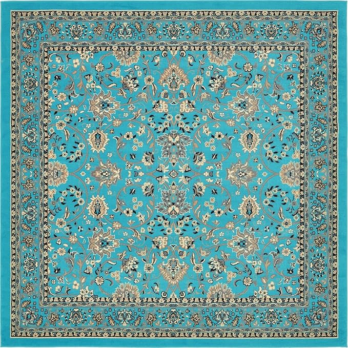 Unique Loom Sialk Hill Collection Area Rug - Washington (8' Square Turquoise/Black)