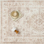 8x10 Beige Washable Vintage Area Rug for Living Room Bedroom Soft Tranditional Non Slip Large Throw Rug Lightweight Floral Low Pile Distressed Carpet Office Playroom Home Decor