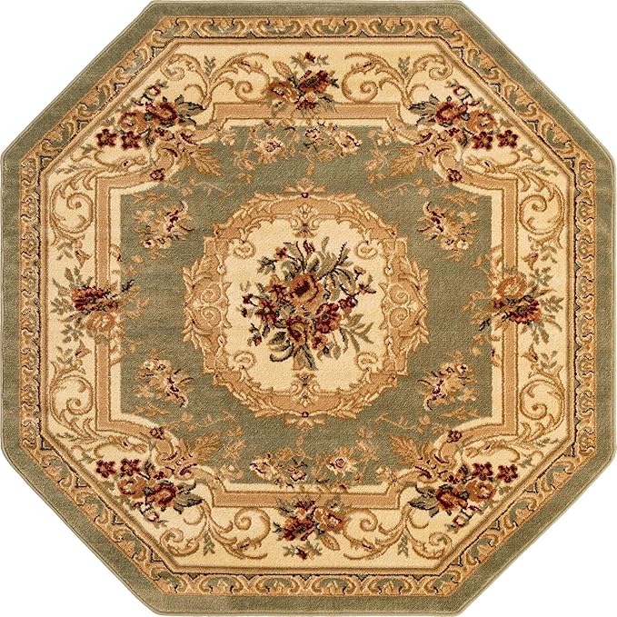 Unique Loom Versailles Collection Traditional Classic Floral Motif Area Rug (5' 0 x 5' 0 Octagon, Green/Ivory)