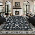 Tangsoo Black 6x9 Area Rug Washable Rugs for Living Room, Floral Vintage Indoor Non Slip Large Area Rug, Print Distressed Black Carpet, Soft Low Pile Foldable Floor Rugs for Bedroom Dining Room Dorm