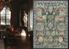 RUGSURE Washable Area Rugs - Perfect for Living Room, Bedroom, Kids Room, Nursery - Stain & Water Resistant Non-Slip, Pet & Child Friendly, Vintage Tribal Area Rugs (Green, 9' x 12')
