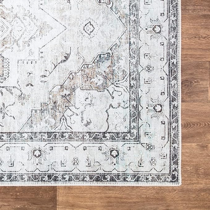 Bloom Rugs Washable Non-Slip 6' x 9' Rug - Brown/Beige/Charcoal Traditional Area Rug for Living Room, Bedroom, Dining Room, and Kitchen - Exact Size: 6' x 9'