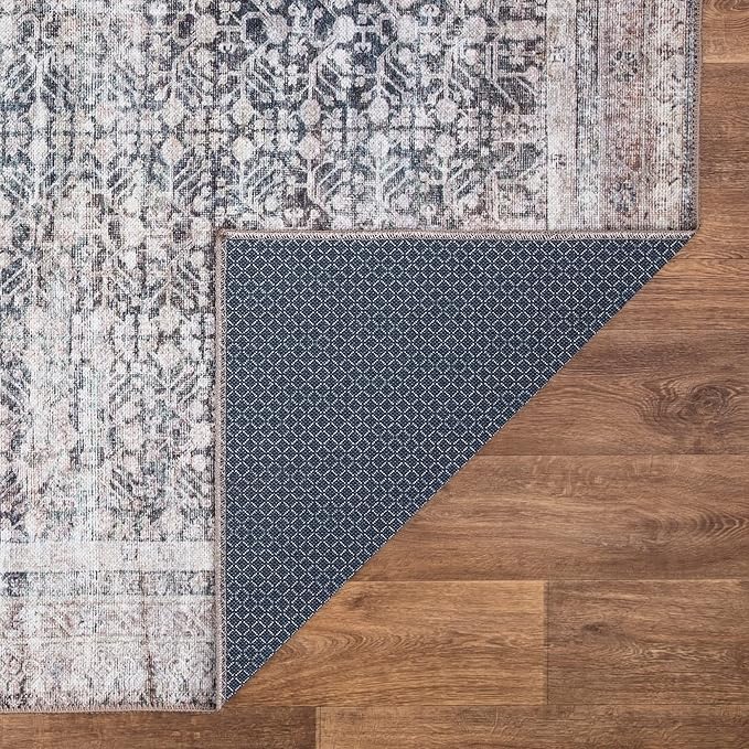 Bloom Rugs Washable Non-Slip 8' x 10' Rug - Tan/Blue/Green Traditional Area Rug for Living Room, Bedroom, Dining Room, and Kitchen - Exact Size: 8' x 10'