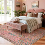 Kokia Boho Vintage Floral Area Rugs, Washable Oriental Botanical Rugs for Living Room, Bedroom, Dining Room, Office, Large Soft Indoor Area Rug, Rosette Pink，8x10