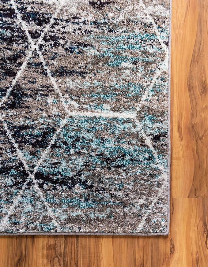 Unique Loom Trellis Frieze Collection Area Rug - Geometric (9' x 12', Blue Multi/ Ivory)